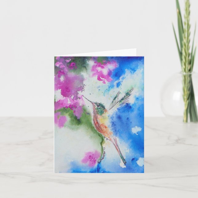 Carte de vœux et note florale de colibri de jardin (Devant)