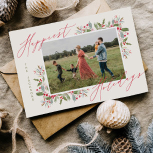 Carte de vœux familiale de Noël Fun Holly