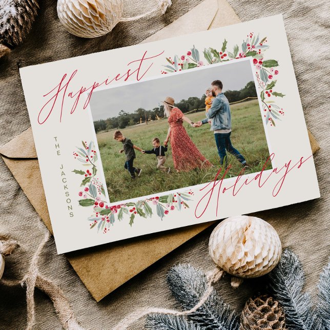 Carte de vœux familiale de Noël Fun Holly (Créateur téléchargé)