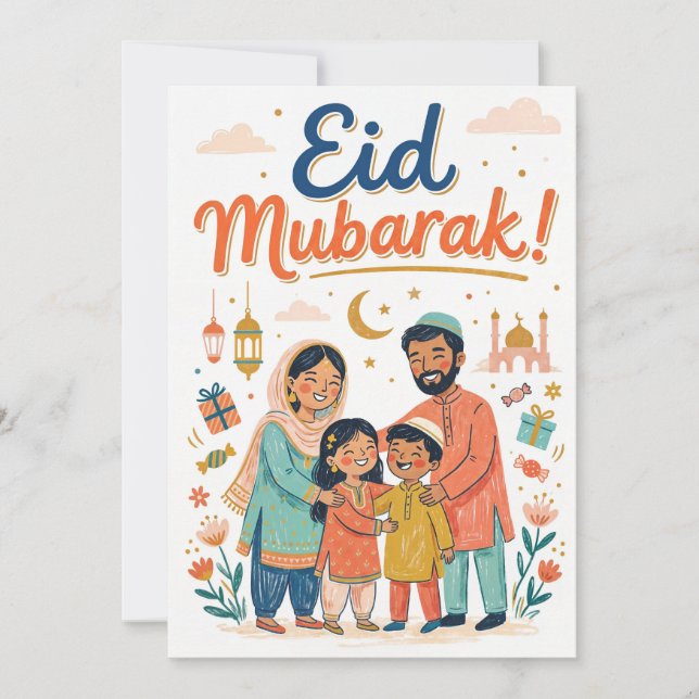 Carte de vœux familiale Eid Moubarak (Devant)
