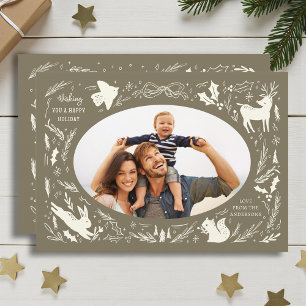 Carte de vœux familiale Olive Green Woodland Happy