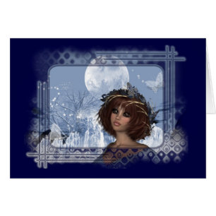 Carte de vœux Fantaisie Lune d'hiver bleue