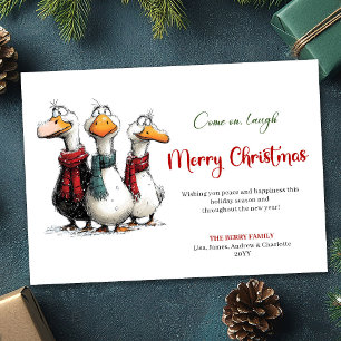 Carte de vœux fantaisiste de Noël avec des oies dr