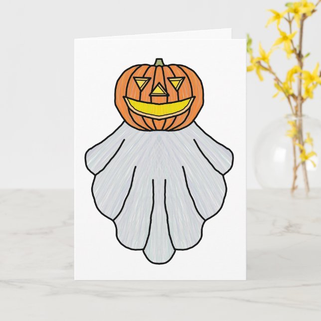 Carte de vœux - Fantôme Citrouille (blanc simple) (Fleur jaune)