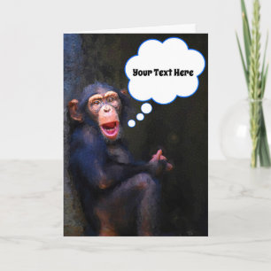 Carte de vœux faune visage drôle de chimpanzé