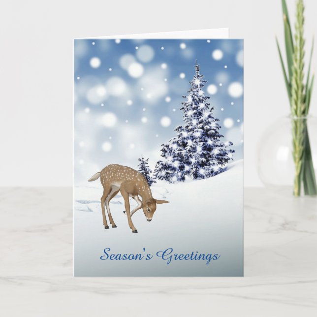 Carte de voeux Fawn Deer in Snow Holiday (Devant)
