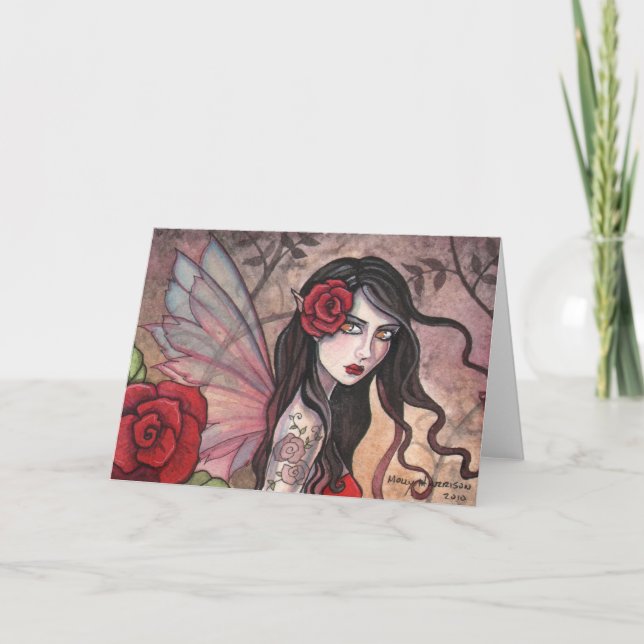 Carte de vœux Fée Rose rouge de Molly Harrison (Devant)