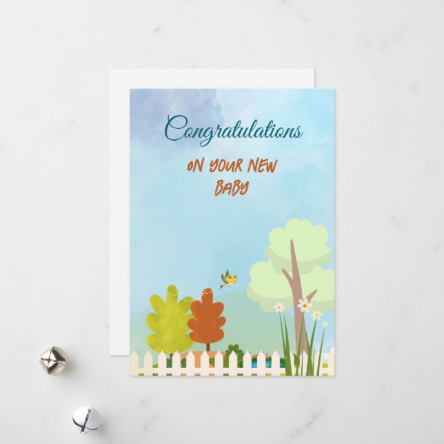 Carte de voeux félicitations nouveau bébé (Devant/Arrière en situation)