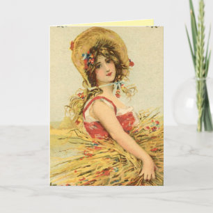 Carte de vœux femme vintage récolte