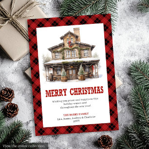 Carte de vœux festive à carreaux rouges de style w