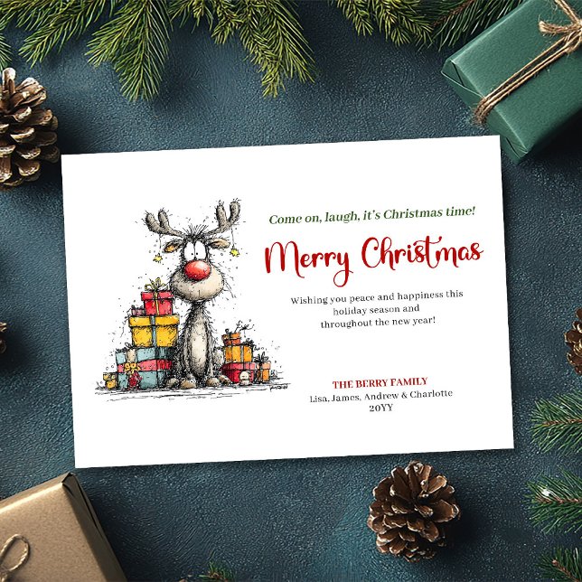 Carte de vœux festive à l'aquarelle représentant u (Watercolor quirky reindeer holiday greeting card

)