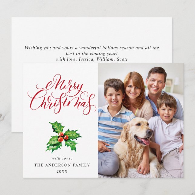Carte de vœux festive avec houx baie gui Noël (Devant / Derrière)