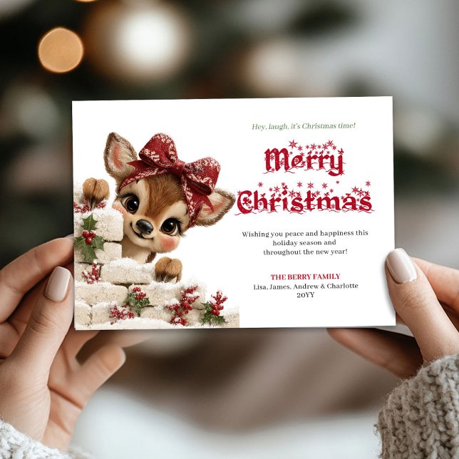 Carte de vœux festive bébé renne de vacances (Sweet holiday baby reindeer festive greeting card)