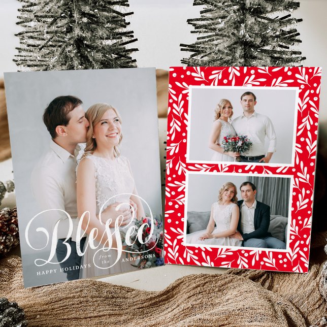 Carte de vœux festive Blessed Script | 3 photos (Créateur téléchargé)