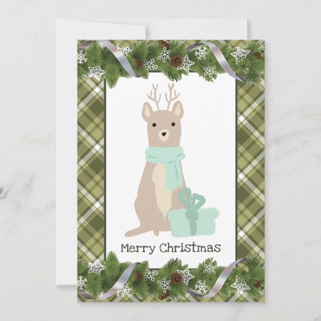 Carte de vœux festive Cerf Plat Noël (Devant)