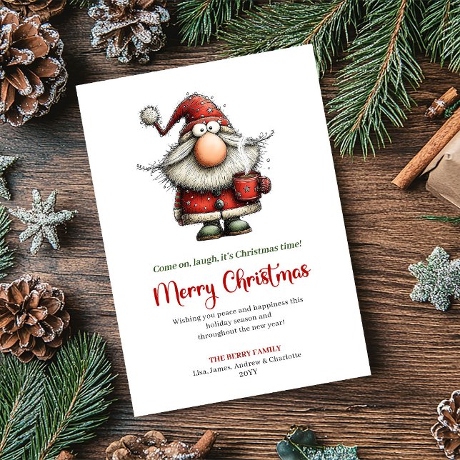 Carte de vœux festive classique de Père Noël chic  (Chic Whimsical Santa Classic Festive Greeting Card)