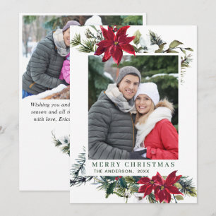 Carte de vœux festive de Noël au poinsettia rouge 
