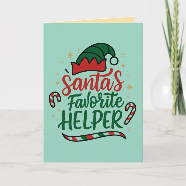 Carte de vœux festive de Noël avec l'aide de Santa (Devant)