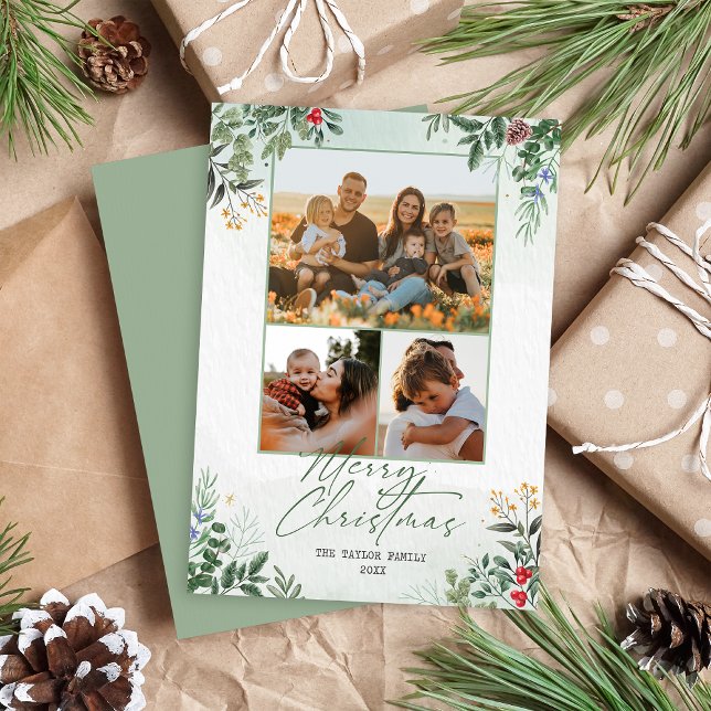 Carte de vœux festive de Noël avec motifs botaniqu (Créateur téléchargé)