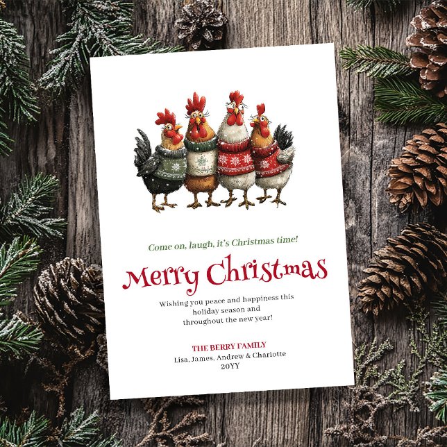 Carte de vœux festive de Pâques avec des poules fa (Playful Quirky Chickens Holiday Greeting Card)
