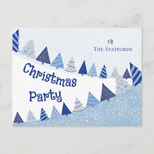 Carte de vœux festive d'invitation aux arbres bleu (Devant)