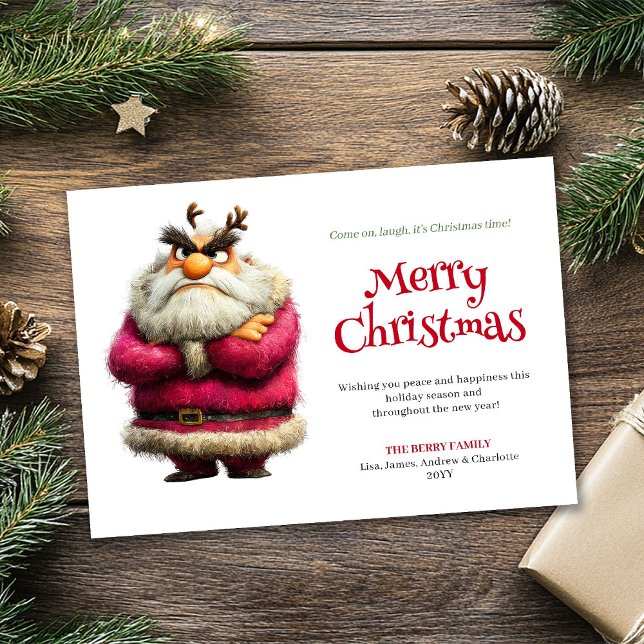 Carte de vœux festive éditable de Père Noël grinch (Trending grumpy Santa editable festive greeting)