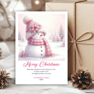 Carte de vœux festive enfant bonhomme de neige ros