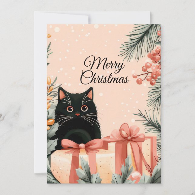 Carte de voeux Festive et mignonne Chat de Noël (Devant)