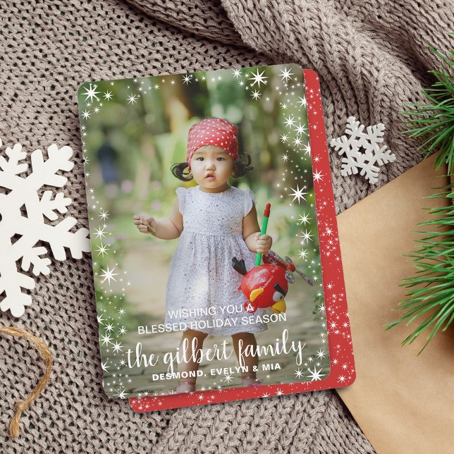 Carte de vœux festive étoile bordure Noël Fêtes (Festive Star Border Christmas Holiday Photo Card)
