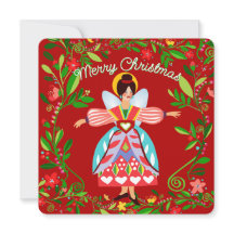 Carte de vœux festive moderne et plate d'ange folk