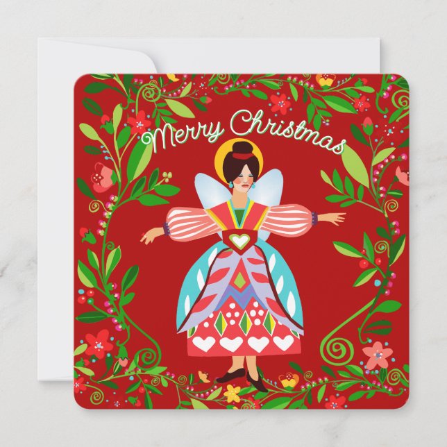 Carte de vœux festive moderne et plate d'ange folk (Devant)