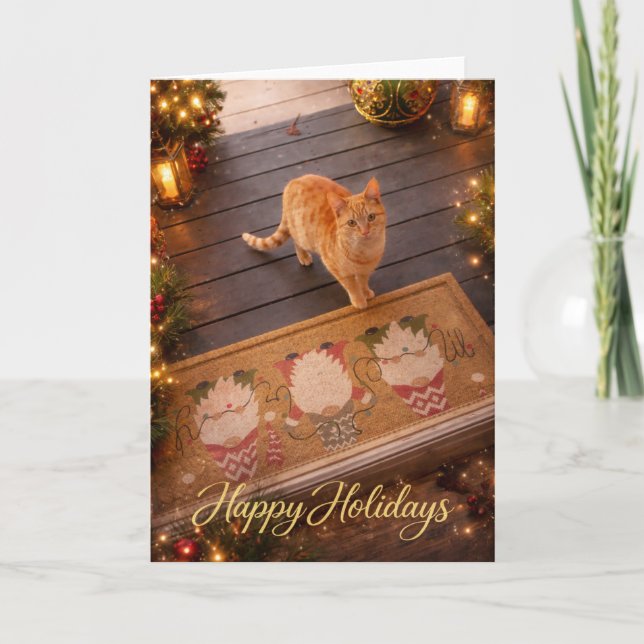 Carte de vœux festive pour les fêtes avec un chat  (Devant)