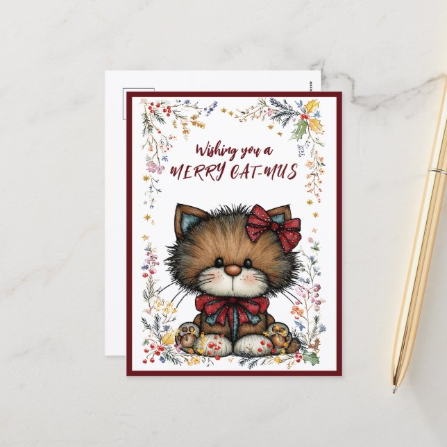 Carte de vœux festive pour un joyeux CAT-MUS (Devant/Arrière en situation)