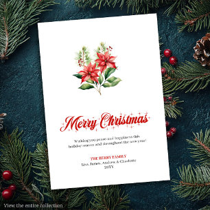 Carte de vœux festive rouge poinsettia écriture sc