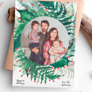 Carte de vœux festive verte et rouge pour les fête