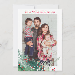 Carte de vœux festive verte et rouge pour Noël