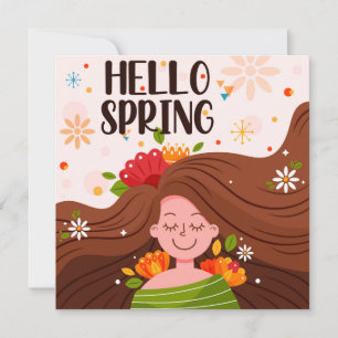 Carte de vœux Fille Bonjour Printemps Fleurs