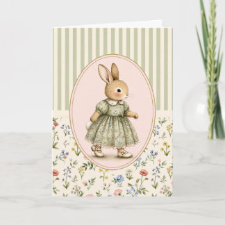 Carte de vœux fille lapin vintage pastel