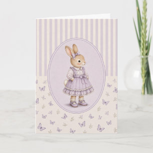 Carte de vœux fille lapin vintage pastel