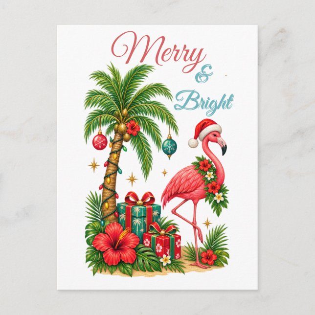 Carte de vœux flamant rose de Noël tropical (Devant)