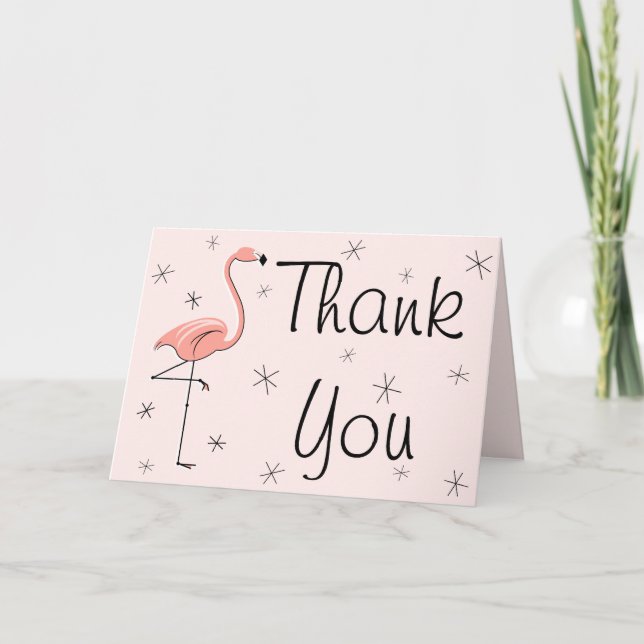 Carte de voeux Flamant rose Merci rose (Devant)