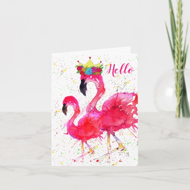 Carte de voeux Flamant rose rose mignonne et color (Devant)