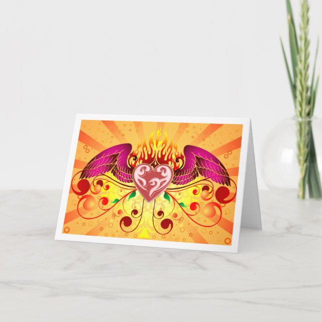 Carte de voeux flamboyante de coeur (Devant)