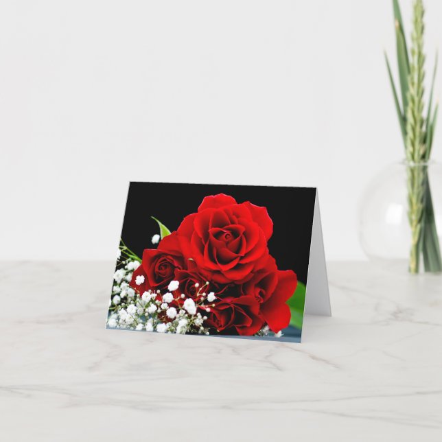 Carte de vœux fleur de rose rouge (Devant)