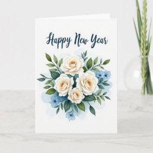 Carte de vœux Fleurs bleues pour la nouvelle année