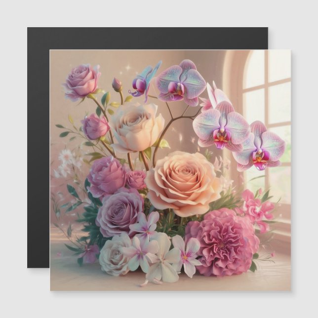 Carte de voeux Fleurs de Printemps 3D avec Roses (Devant / Derrière)