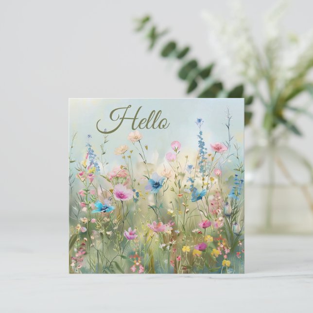 Carte de vœux Fleurs de printemps Bonjour (Debout devant)