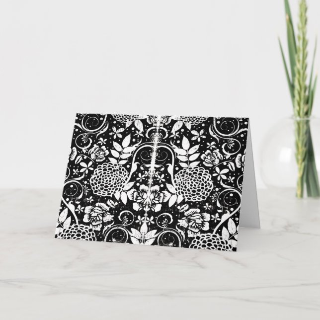 Carte de voeux Fleurs florales noires et blanches (Devant)
