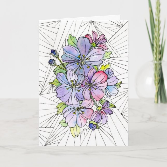 Carte de vœux - Fleurs lavande et roses (Devant)