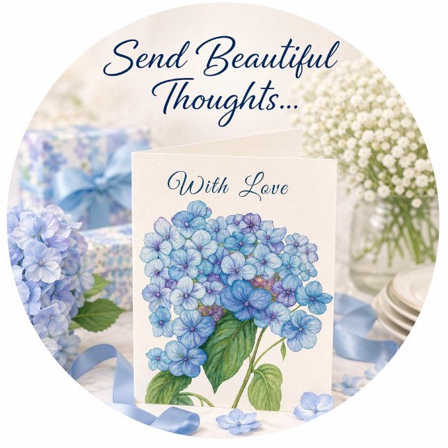 Carte de vœux florale à l'aquarelle avec une hydra (Elegant hydrangea card & matching gifts. Discover timeless coastal beauty for every occasion.)